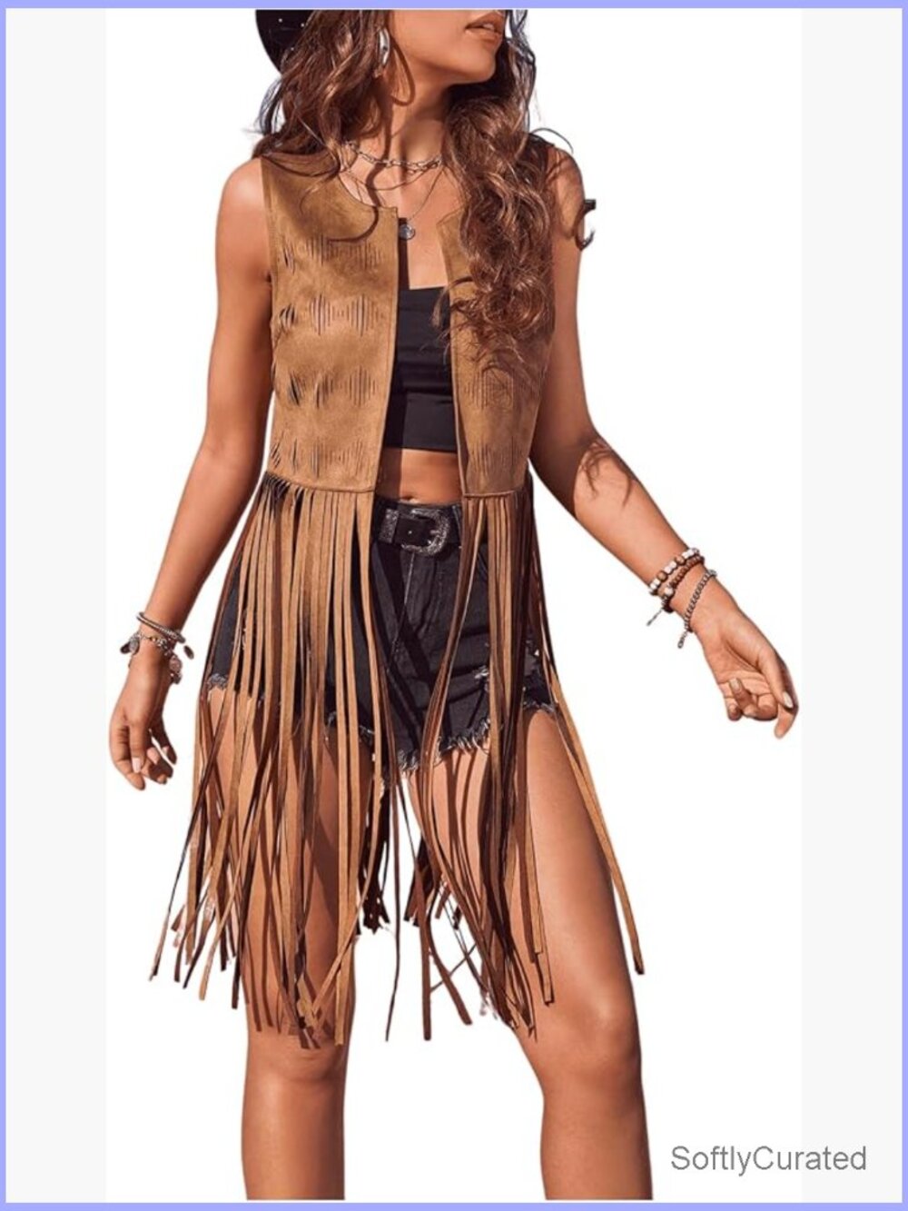 Tassel Sleeveless Vest 70s Western Fringe Suede Jacket Hippie Clothes - Picture 1 of 7